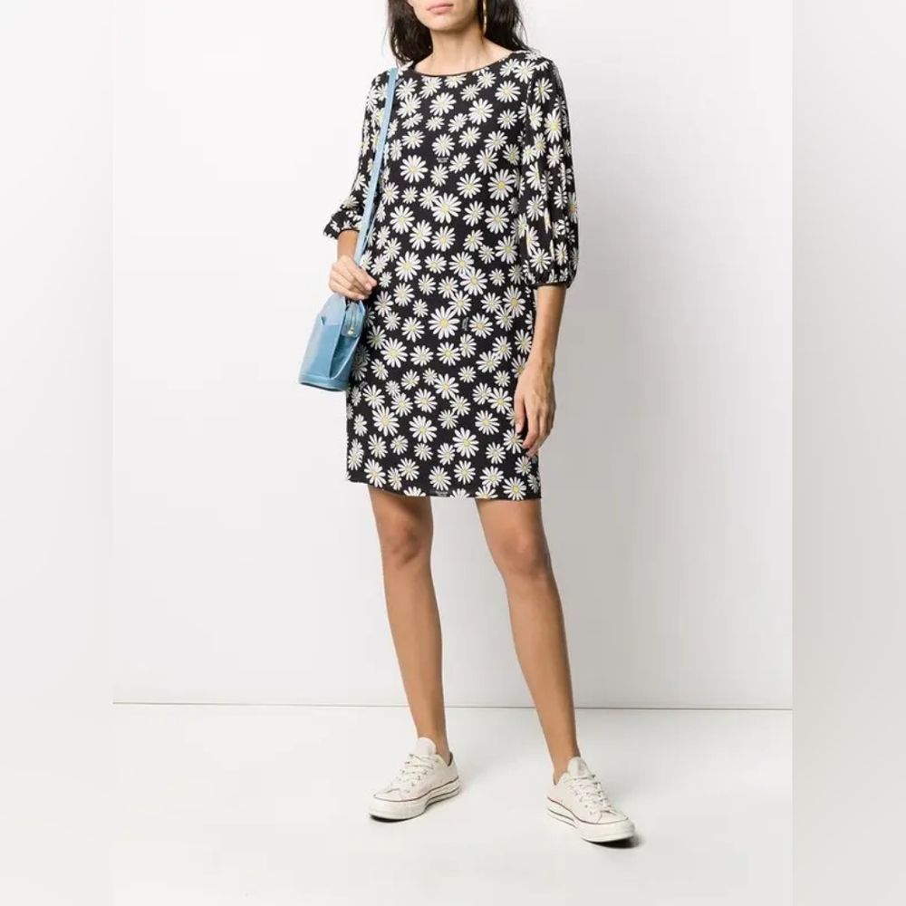 MOSCHINO Black Daisy Ruched-Sides Shift Dress Size 10